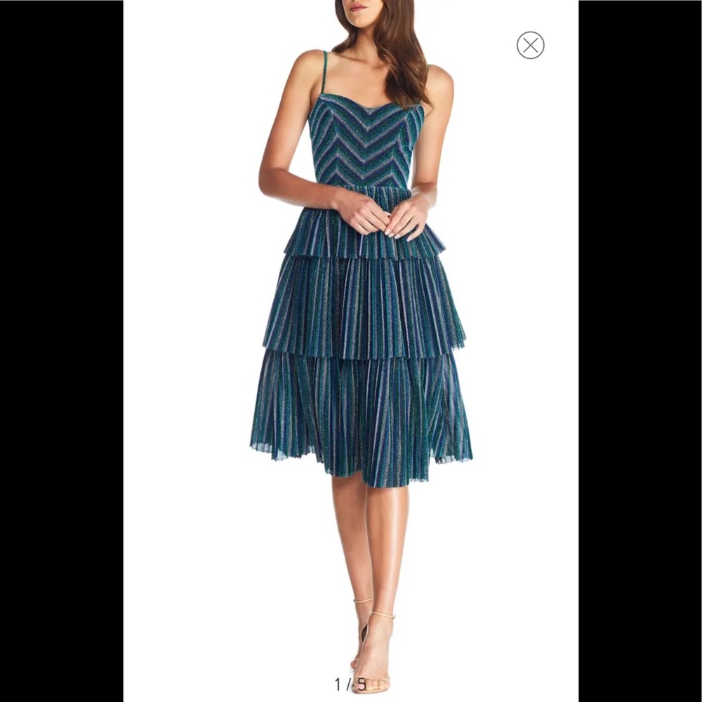 Dress the Population Blue and Green Tiered Dress